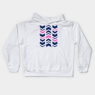 Navy pink white geometric chevron pattern Kids Hoodie